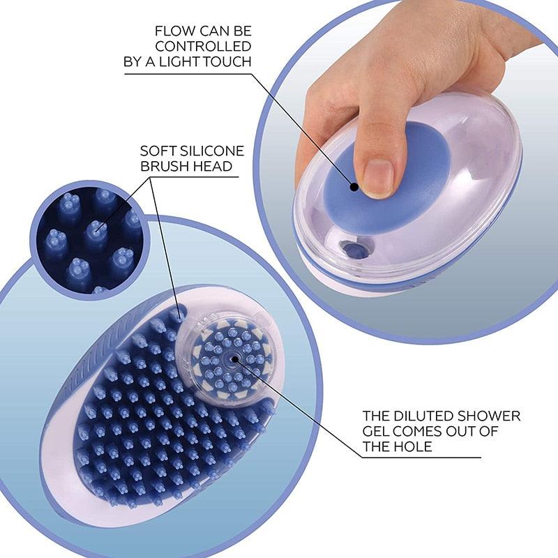 Pet Dog Cat Bath Brush 2-in-1 Pet  Massage Comb Soft Silicone Pet Shower Hair Grooming Comb Dog Cleaning Tool Pet Supplies Pet Brush Bath Massage Brush Shampoo Dispenser for Pet.