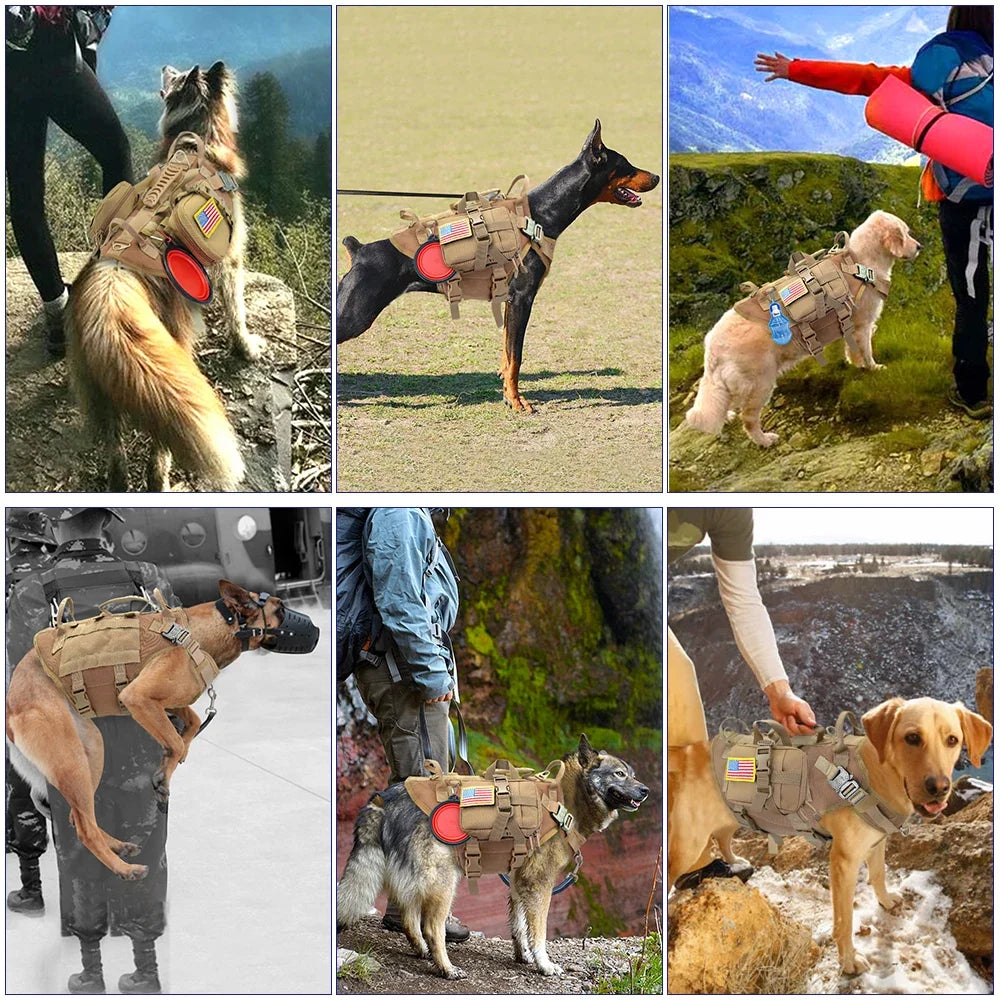 Tactical Dog Harness Military No Pull Pet Harness Vest For Medium Large Dogs Training Hiking Molle Dog Harness With Pouches | Purrfect Pet Kingdom