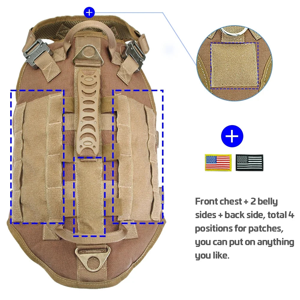 Tactical Dog Harness Military No Pull Pet Harness Vest For Medium Large Dogs Training Hiking Molle Dog Harness With Pouches - Khaki with bag | Purrfect Pet Kingdom