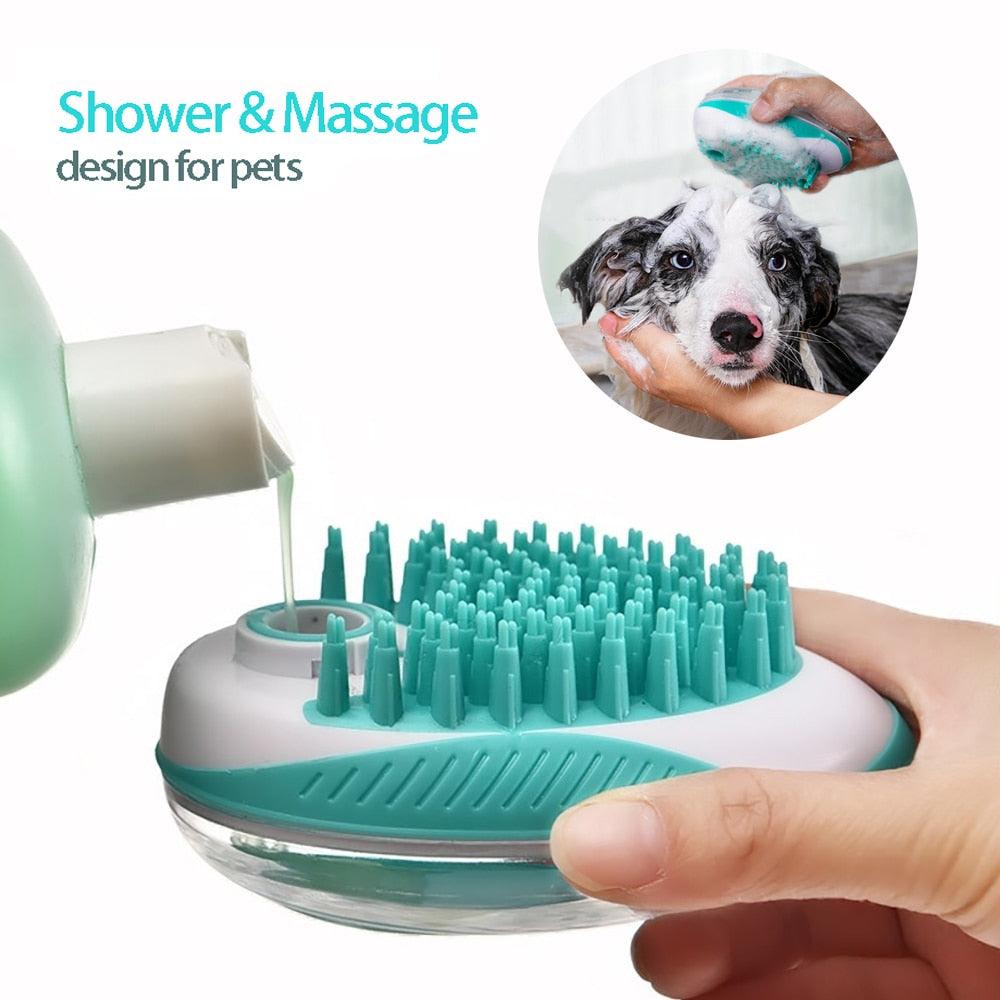 Pet Dog Cat Bath Brush 2-in-1 Pet  Massage Comb Soft Silicone Pet Shower Hair Grooming Comb Dog Cleaning Tool Pet Supplies Pet Brush Bath Massage Brush Shampoo Dispenser for Pet.