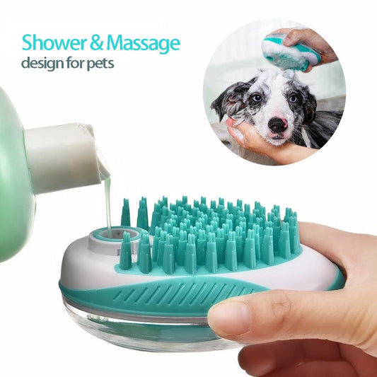Pet Dog Cat Bath Brush 2-in-1 Pet  Massage Comb Soft Silicone Pet Shower Hair Grooming Comb Dog Cleaning Tool Pet Supplies Pet Brush Bath Massage Brush Shampoo Dispenser for Pet.