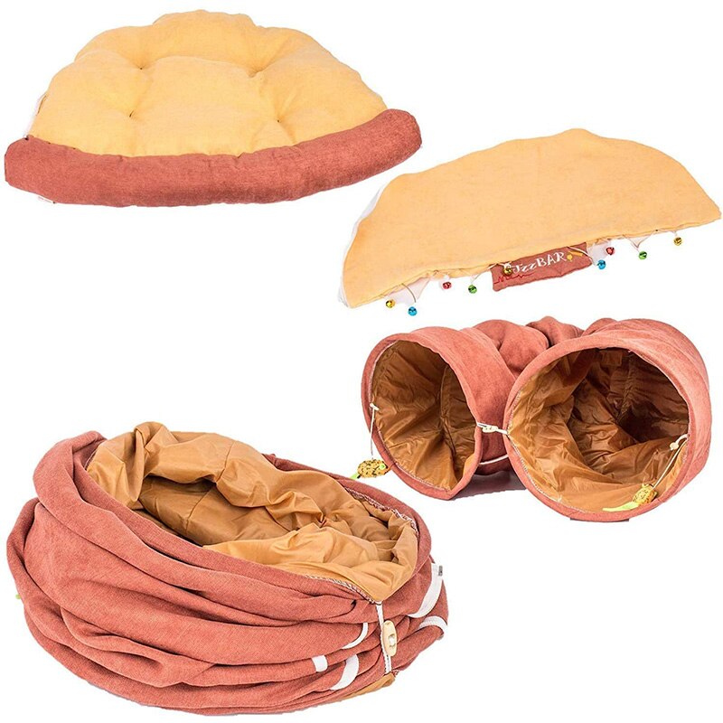 Collapsible Removable Cat Tunnel Tube With Cat Bed Set - Majestic Pet Kingdom
