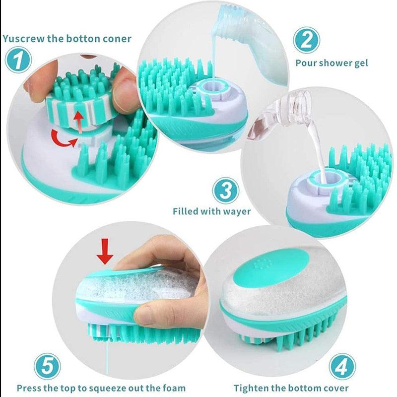 Pet Dog Cat Bath Brush 2-in-1 Pet  Massage Comb Soft Silicone Pet Shower Hair Grooming Comb Dog Cleaning Tool Pet Supplies Pet Brush Bath Massage Brush Shampoo Dispenser for Pet.