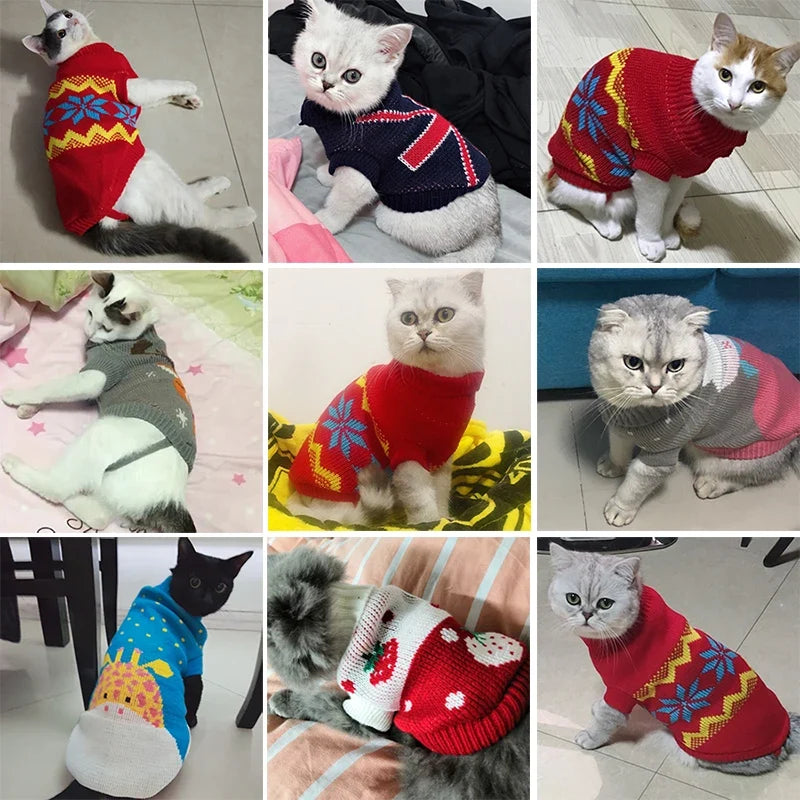 Christmas Cat Sweater Winter Warm Pet Costume for Cats Kedi katten Sphynx Clothing Mascotas Clothes for Dog Animals ropa de gato - Majestic Pet Kingdom