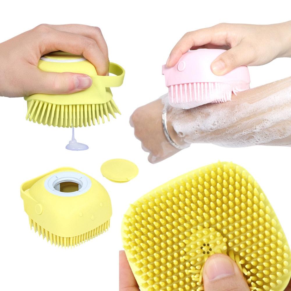 Pet Dog Cat Bath Brush 2-in-1 Pet  Massage Comb Soft Silicone Pet Shower Hair Grooming Comb Dog Cleaning Tool Pet Supplies Pet Brush Bath Massage Brush Shampoo Dispenser for Pet.