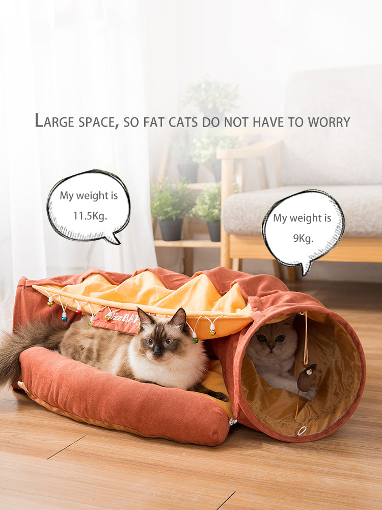 Collapsible Removable Cat Tunnel Tube With Cat Bed Set - Majestic Pet Kingdom