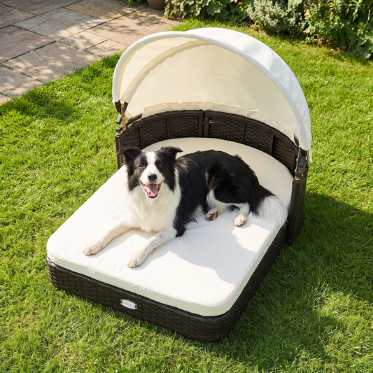 Rattan Pet Daybed with Adjustable Canopy for Small & Medium Dogs | Purrfect Pet Kingdom