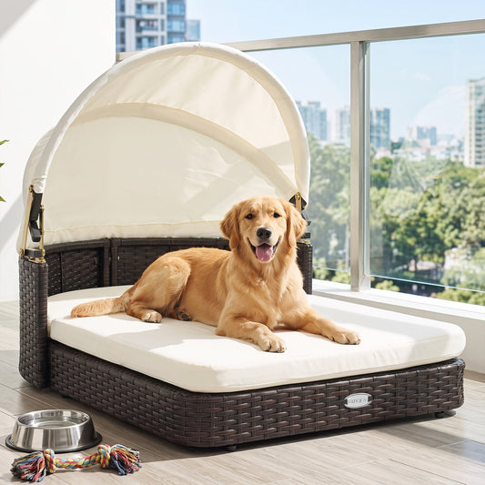 Rattan Pet Daybed with Adjustable Canopy for Small & Medium Dogs | Purrfect Pet Kingdom