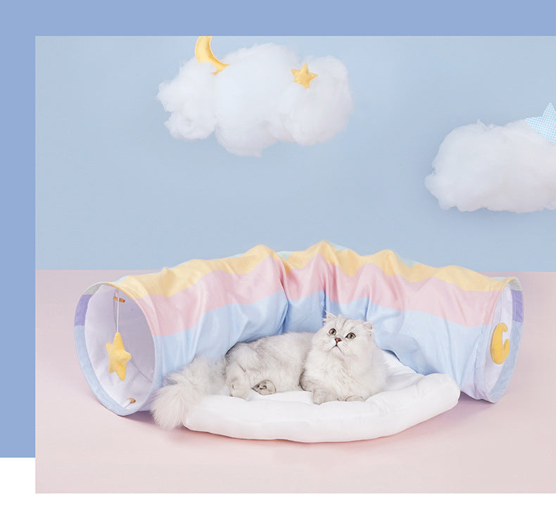 Collapsible Removable Cat Tunnel Tube With Cat Bed Set - Majestic Pet Kingdom