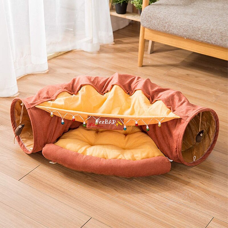 Collapsible Removable Cat Tunnel Tube With Cat Bed Set - Majestic Pet Kingdom