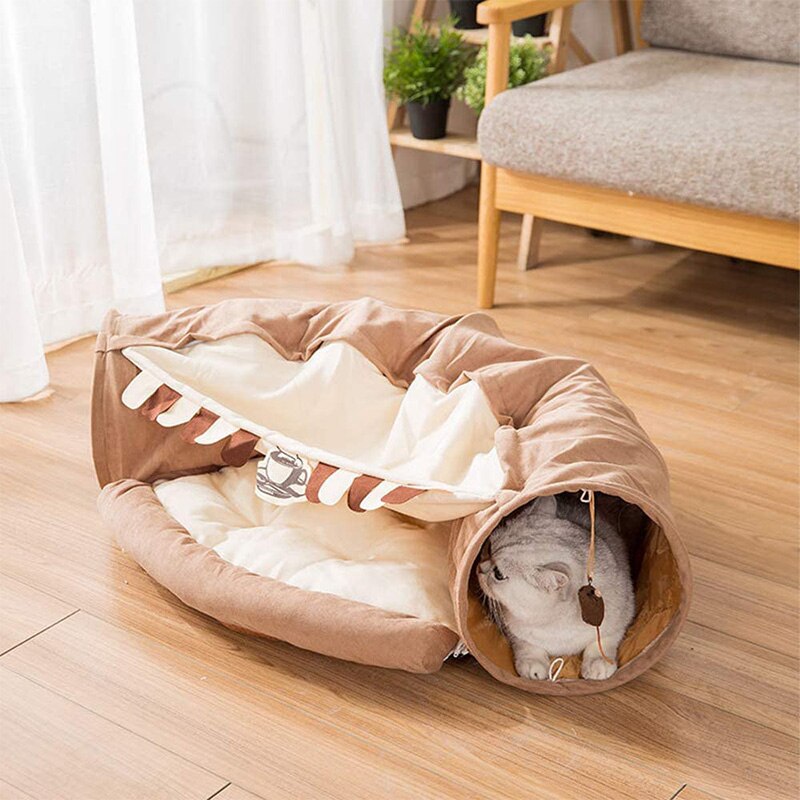 Collapsible Removable Cat Tunnel Tube With Cat Bed Set - Majestic Pet Kingdom