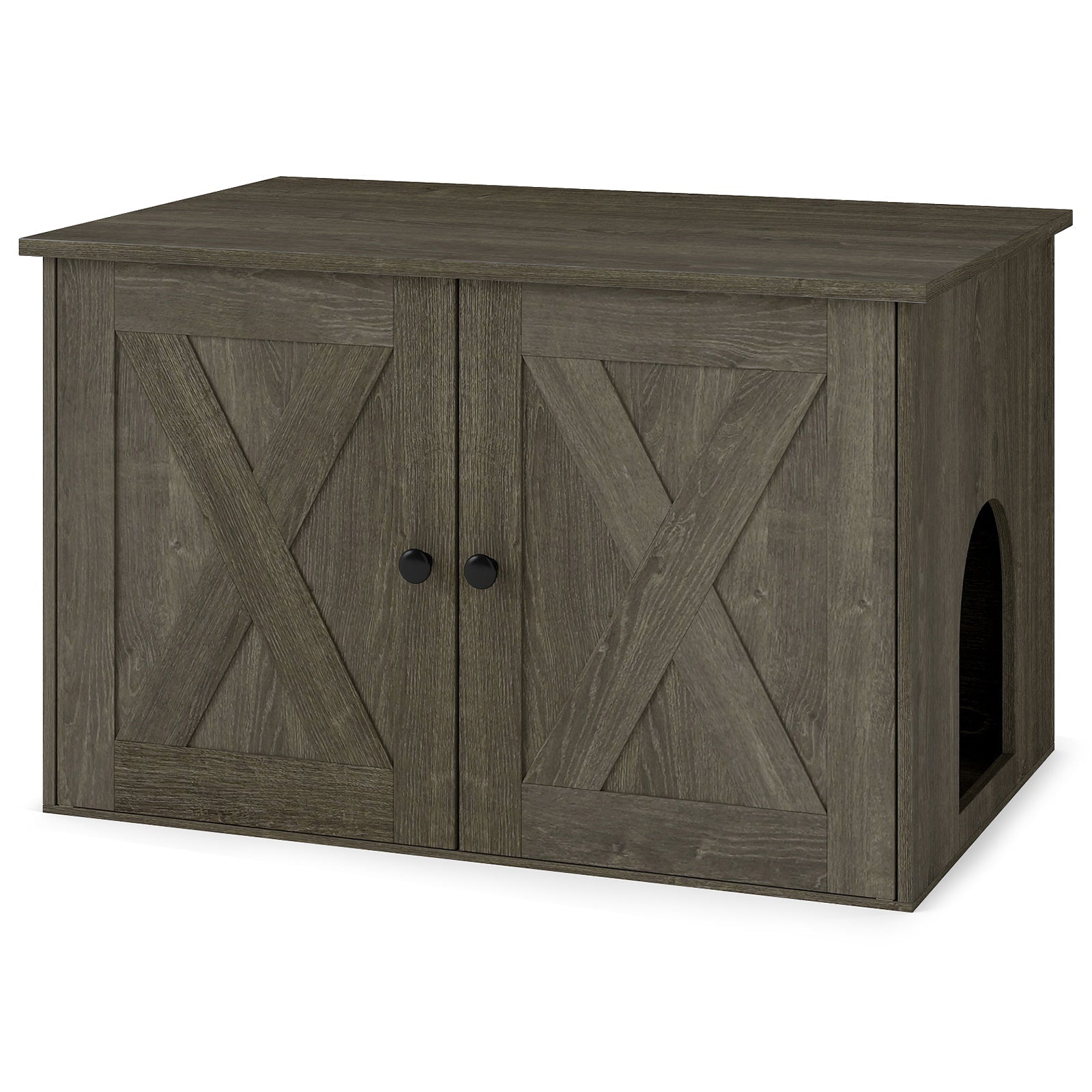 Hidden Cat Litter Box Enclosure Furniture with Divider-Oak | Purrfect Pet Kingdom
