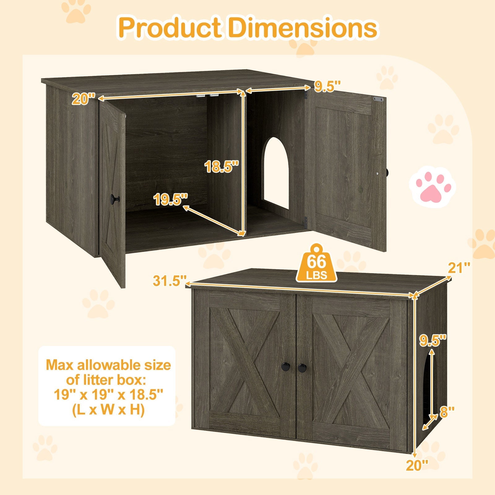 Hidden Cat Litter Box Enclosure Furniture with Divider-Oak | Purrfect Pet Kingdom
