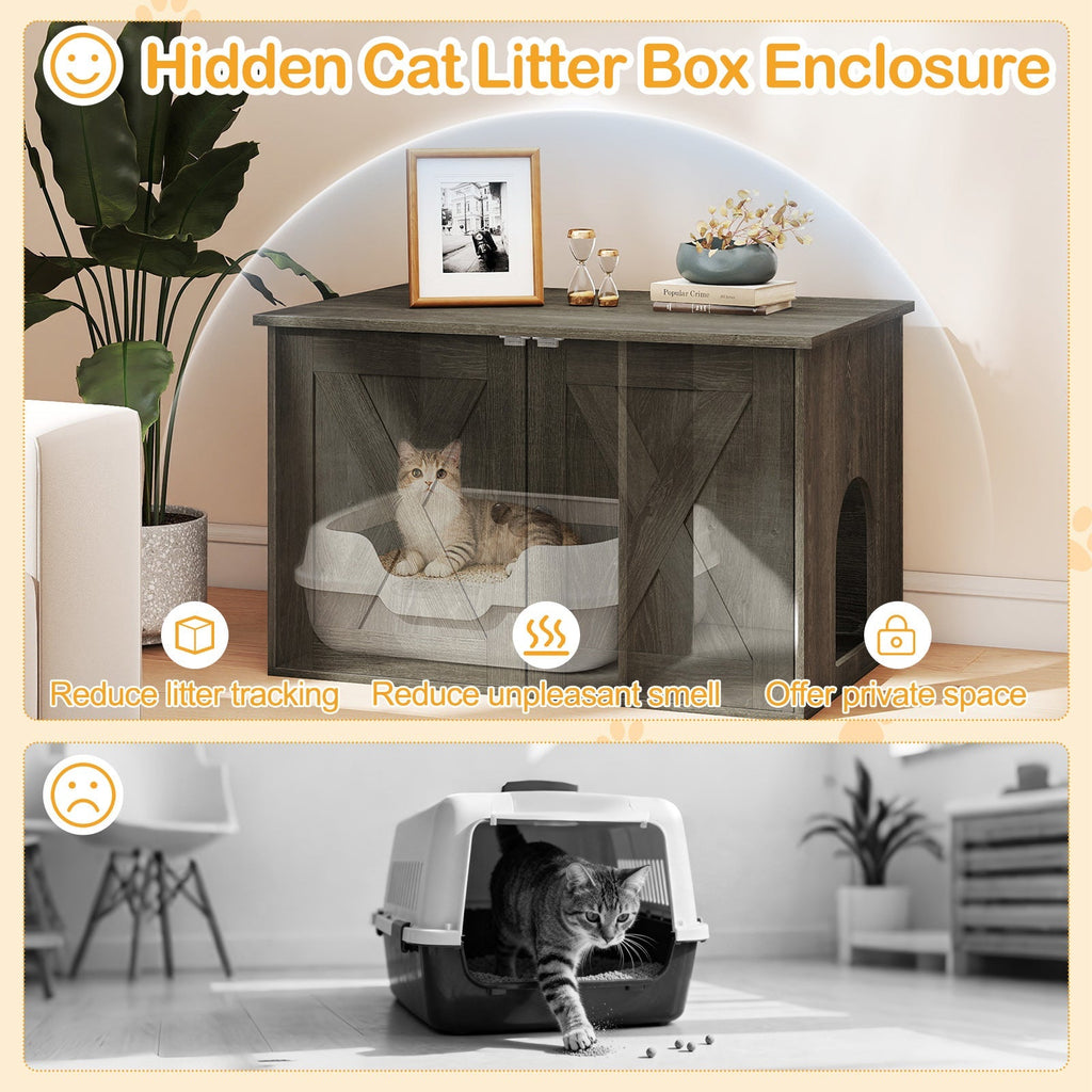 Hidden Cat Litter Box Enclosure Furniture with Divider-Oak