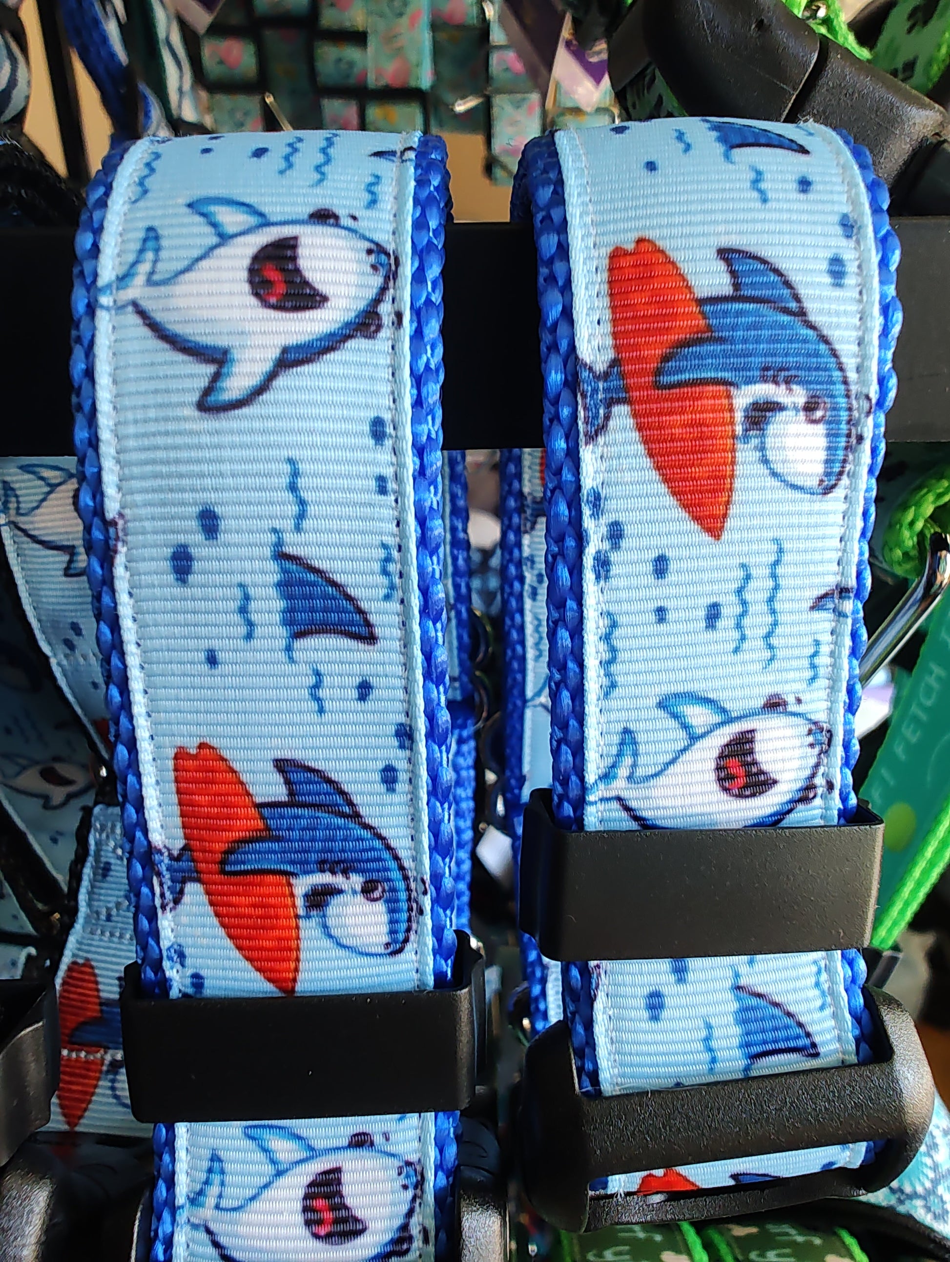 Surfer Sharks Blue Nylon Dog Collar MD, LG, XL, Leash | Purrfect Pet Kingdom