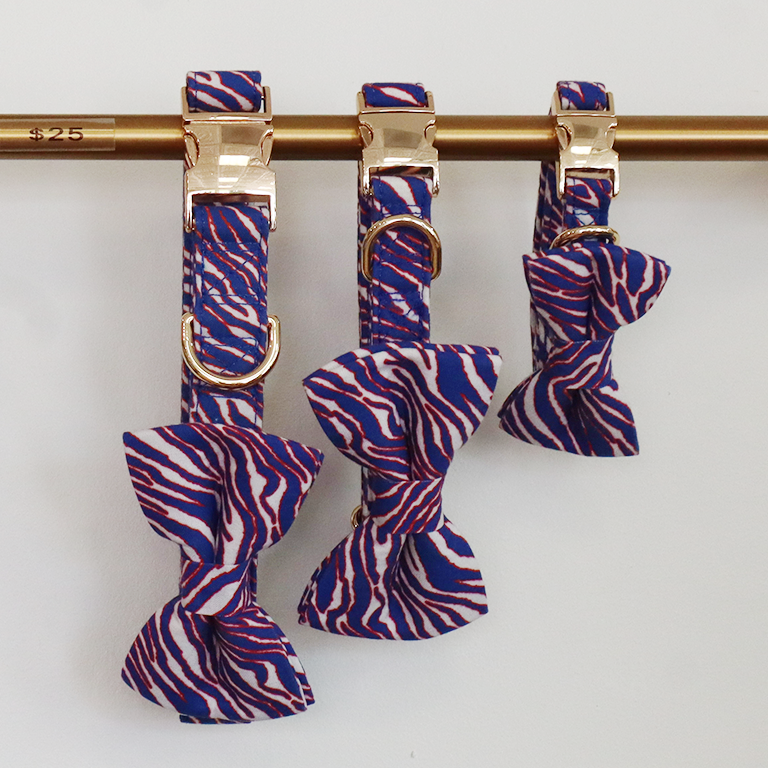 Game Day Dog Collar & Bow – Cotton, Brass, 3 Sizes