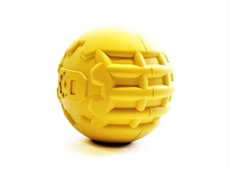 Dog Chew Toy Industrial Ball Yellow Rubber Heavy Chewer USA - Detail Angle 6 | Majestic Pet Kingdom
