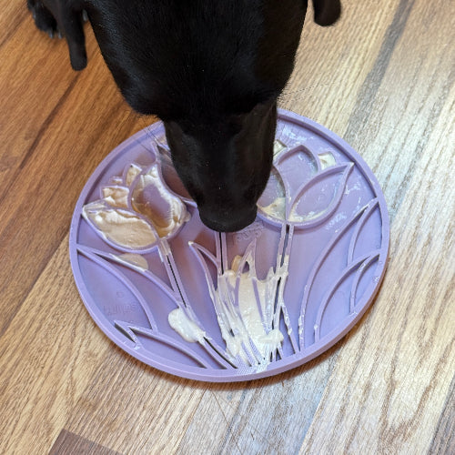 Dog Lick Mat Tulip Design Silicone Slow Feeder Anxiety Plate - Detail Angle 6 | Majestic Pet Kingdom