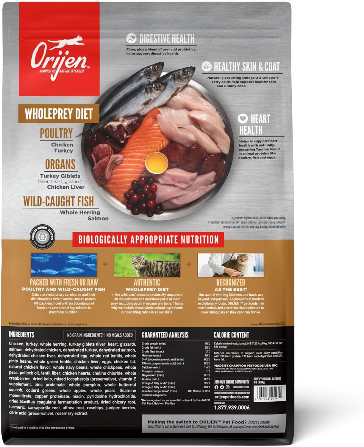 Cat Food Orijen Original High Protein Grain Free Dry Cat Bag