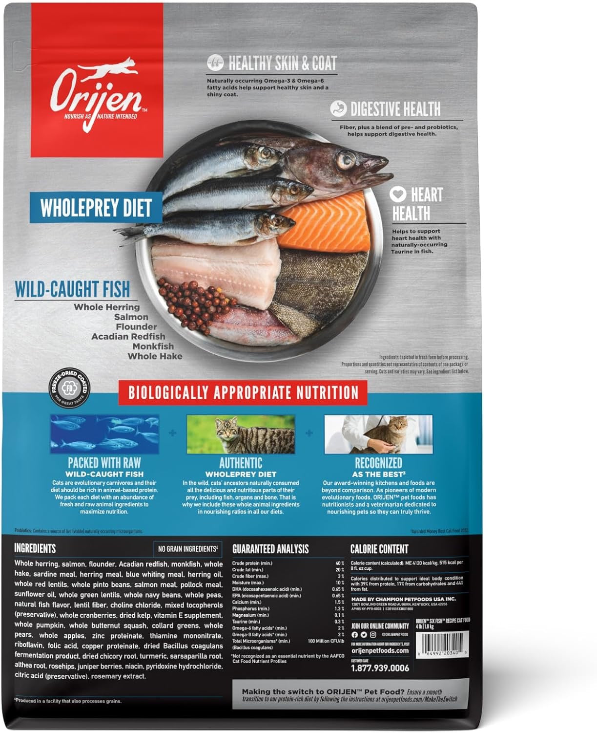 Cat Food Orijen Six Fish Grain Free High Protein Dry Cat Bag
