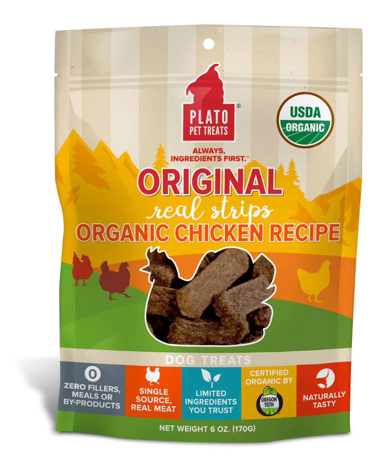 Dog Treats Plato Real Strips Organic Chicken Chews 6oz Pouch