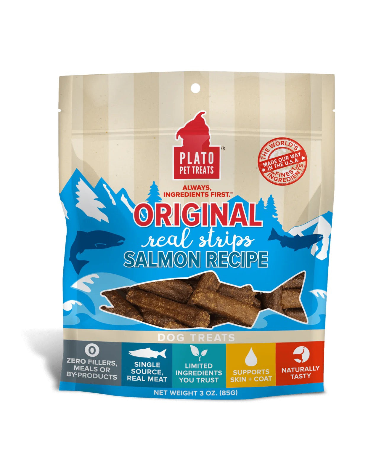 Dog Treats Plato Real Strips Salmon Meat Jerky Chews 6oz Bag