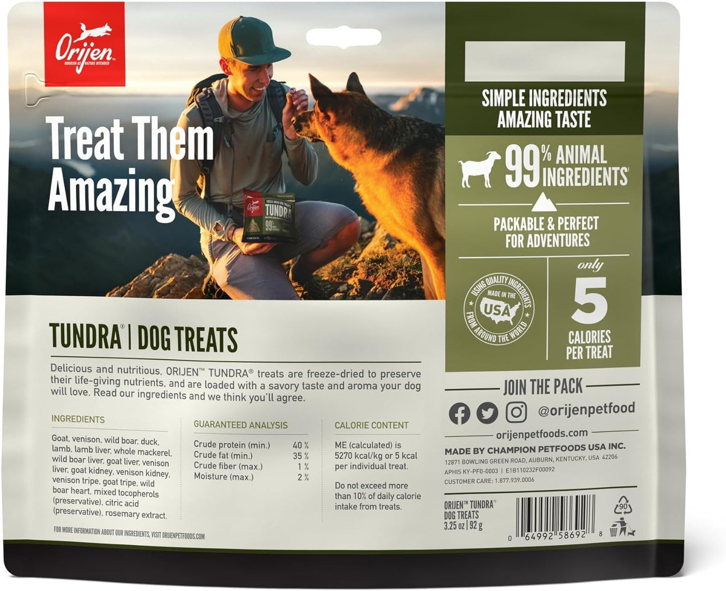 Dog Treats Orijen Tundra Freeze-Dried Exotic Meat Bites 3.2oz - Detail Angle 2 | Majestic Pet Kingdom