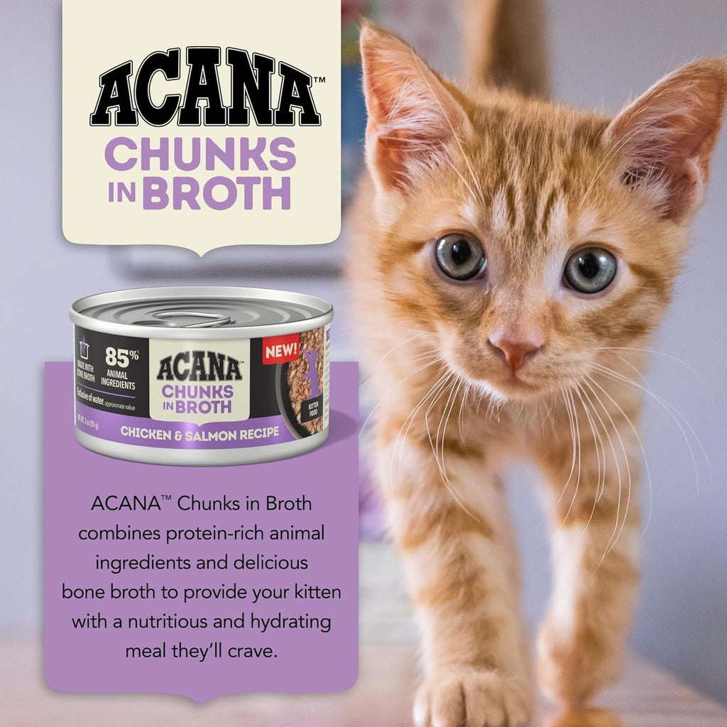 Acana Grain Free Chunks in Broth Kitten Chicken & Salmon Wet Cat Food (3oz) - Majestic Pet Kingdom