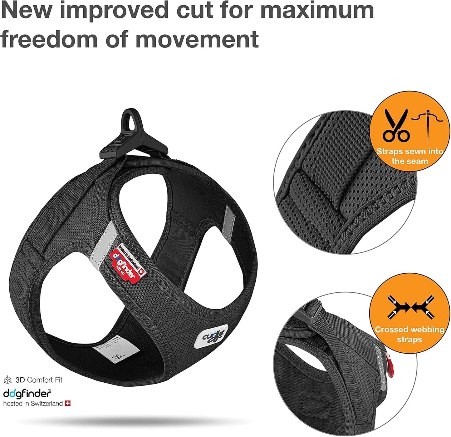 Dog Harness Curli Air Mesh Clasp Black Breathable Step-In