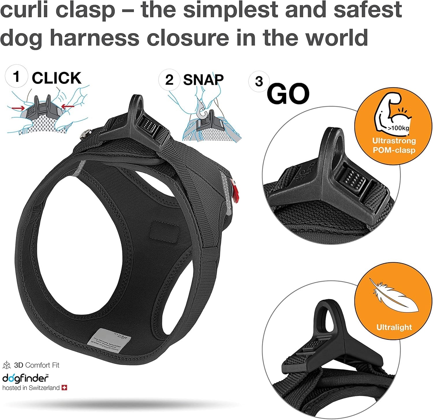 Dog Harness Curli Air Mesh Clasp Black Breathable Step-In - Detail Angle 4 | Majestic Pet Kingdom