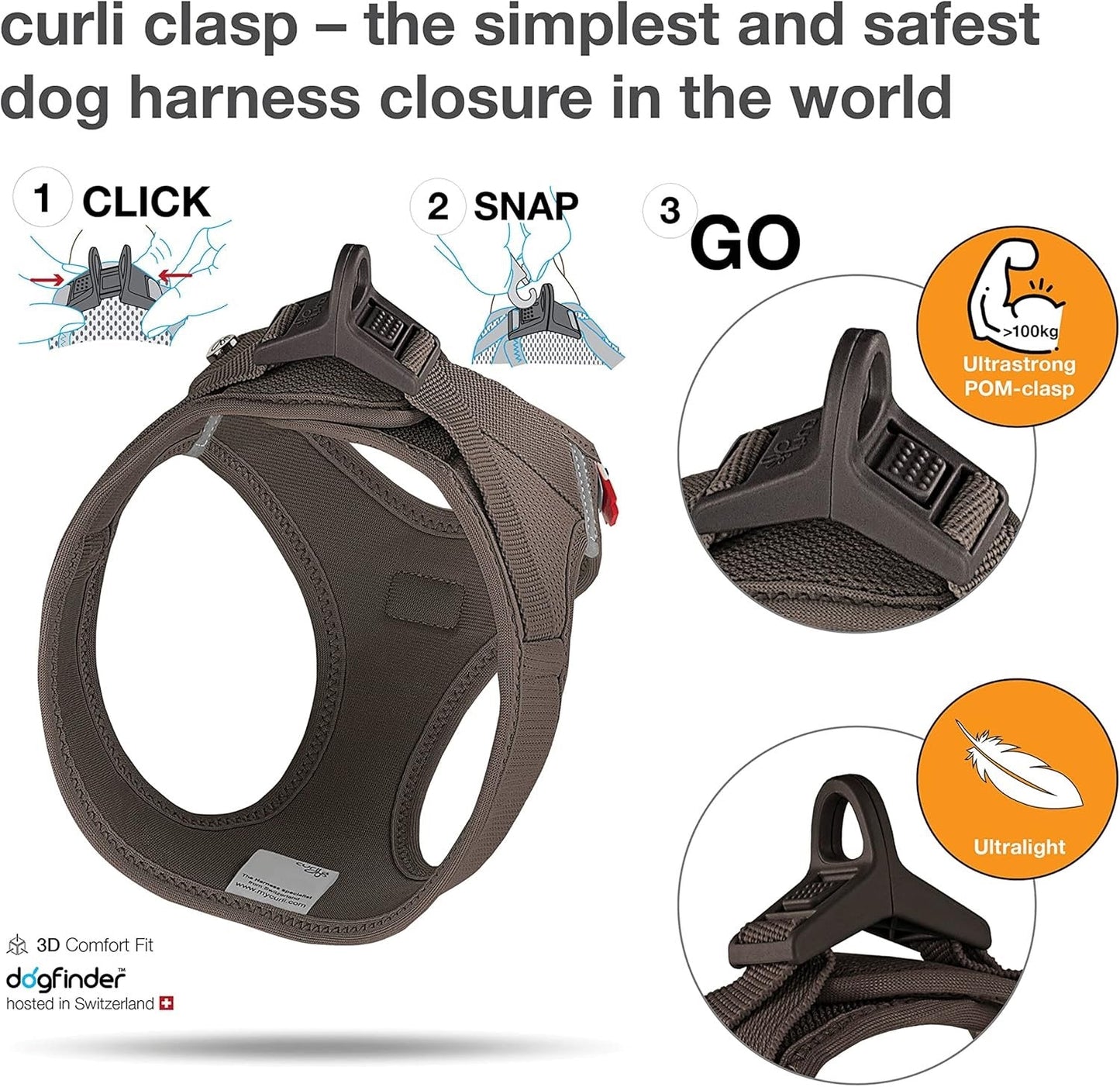 Dog Harness Curli Air Mesh Clasp Brown Breathable Step-In