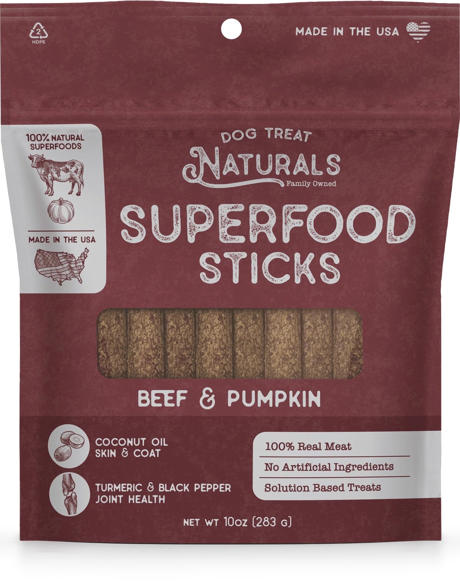 Dog Treats Naturals Superfood Beef & Pumpkin Chews 10oz Bag - Main Feature View | Majestic Pet Kingdom