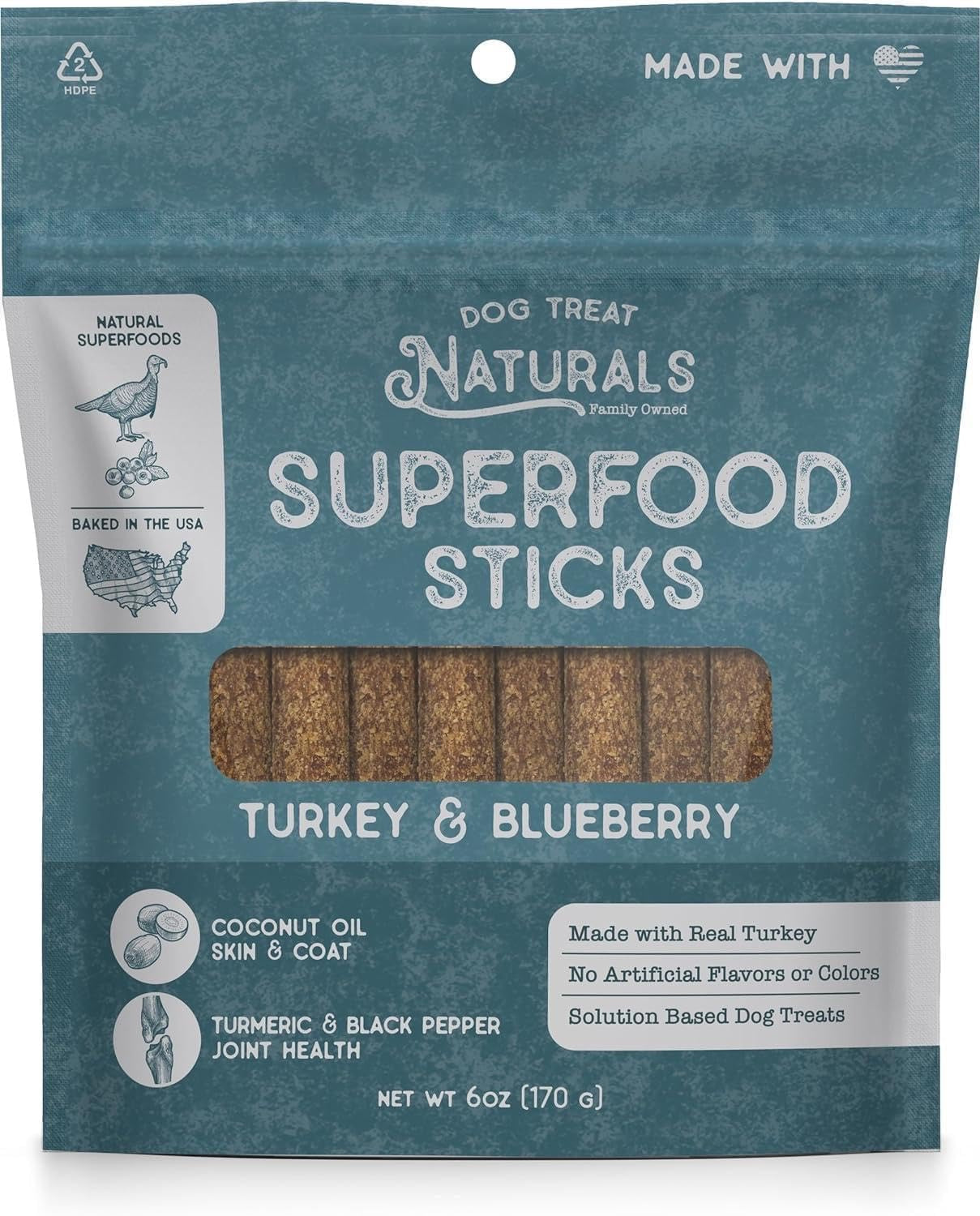 Dog Treats Naturals Superfood Turkey Blueberry Chews 10oz - Main Feature View | Majestic Pet Kingdom