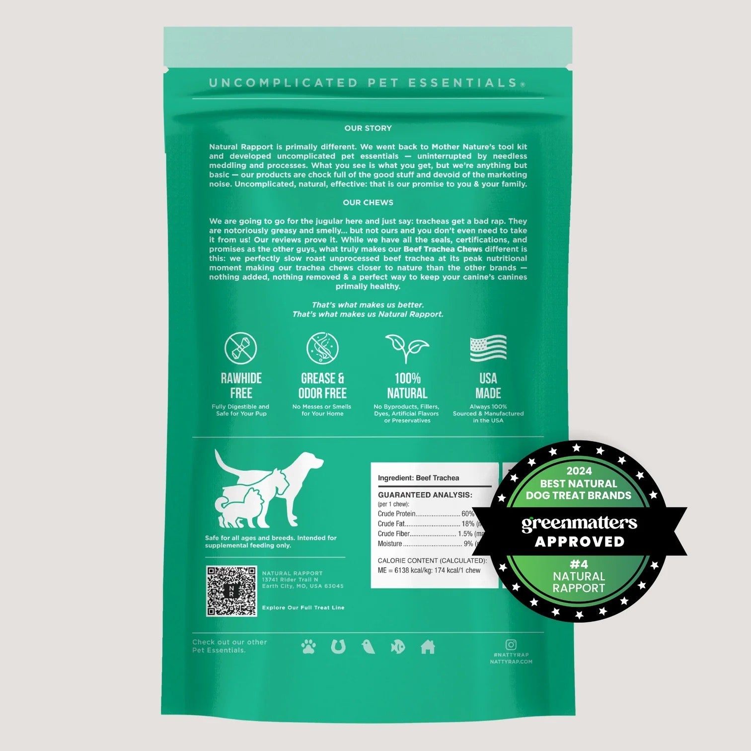 Dog Chews Natural Rapport Beef Trachea Dental Treats 3-Pack - Detail Angle 2 | Majestic Pet Kingdom
