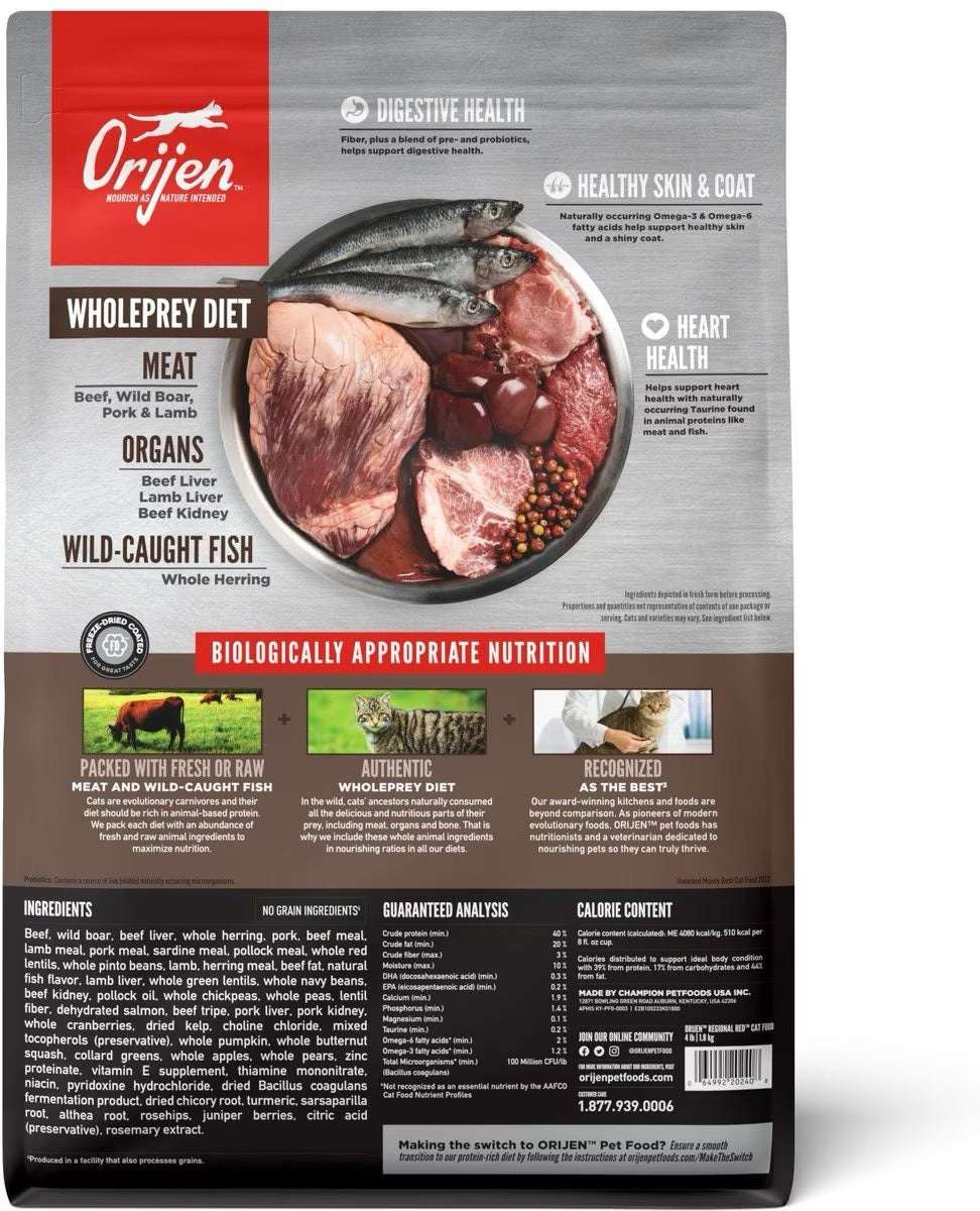 Cat Food Orijen Regional Red High Protein Grain Free Cat Bag
