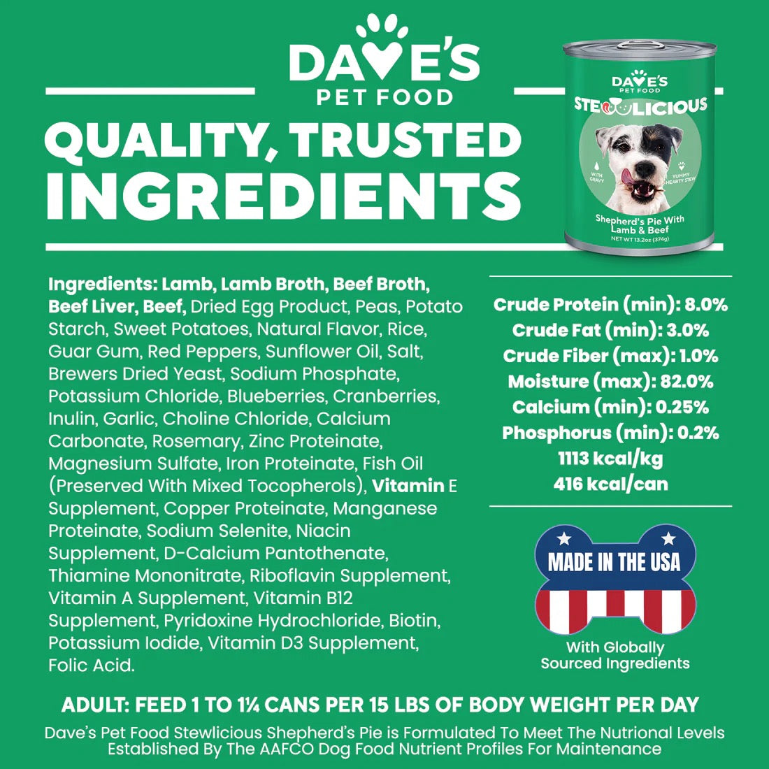 Dave's Stewlicious Shepard's Pie w/Lamb & Beef Wet Dog Food (13.2oz) - Majestic Pet Kingdom