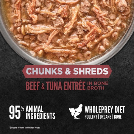 Orijen Grain Free Chunks & Shreds Beef & Tuna Wet Cat Food (3oz) - Majestic Pet Kingdom