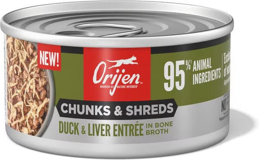 Orijen Grain Free Chunks & Shreds, Duck & Liver Wet Cat Food (3oz) - Majestic Pet Kingdom
