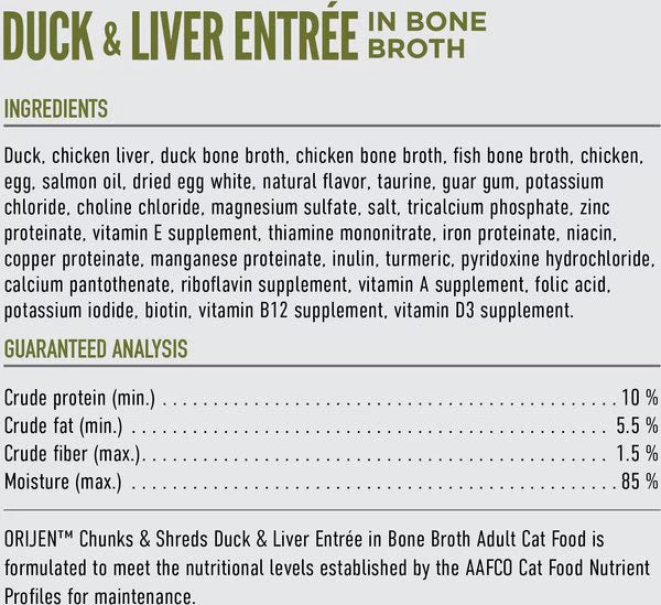 Orijen Grain Free Chunks & Shreds, Duck & Liver Wet Cat Food (3oz) - Majestic Pet Kingdom