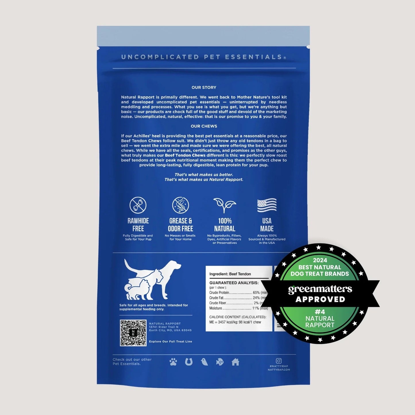 Dog Chews Natural Rapport Beef Tendon Dental Treats 5-Pack - Detail Angle 2 | Majestic Pet Kingdom