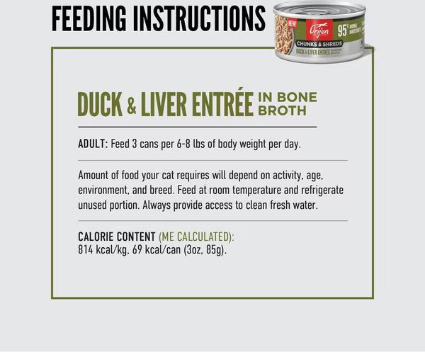 Orijen Grain Free Chunks & Shreds, Duck & Liver Wet Cat Food (3oz) - Majestic Pet Kingdom