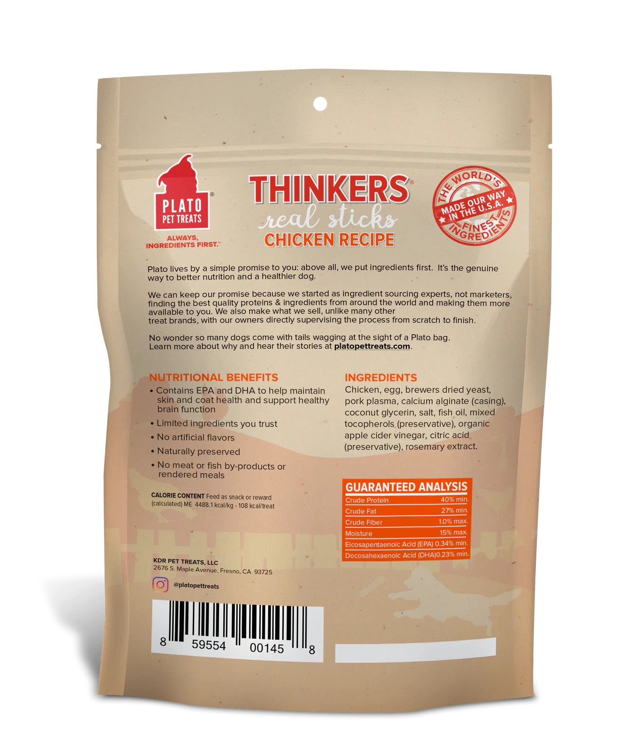 Dog Treats Plato Thinkers Real Chicken Sticks Chews 10oz Bag