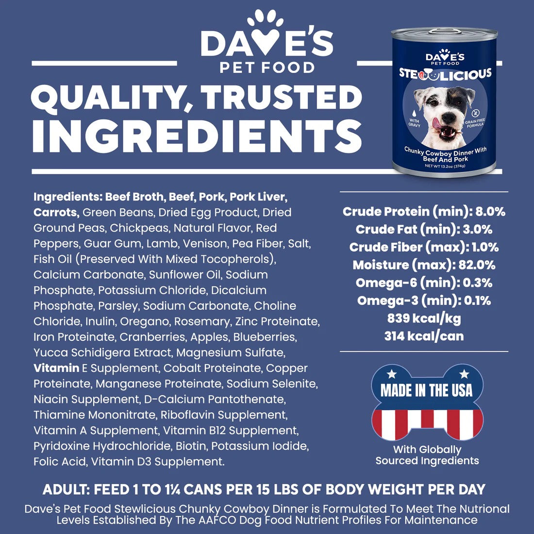 Dave's Stewlicious Cowboy Dinner w/ Beef & Pork Wet Dog Food (13.2oz) - Majestic Pet Kingdom