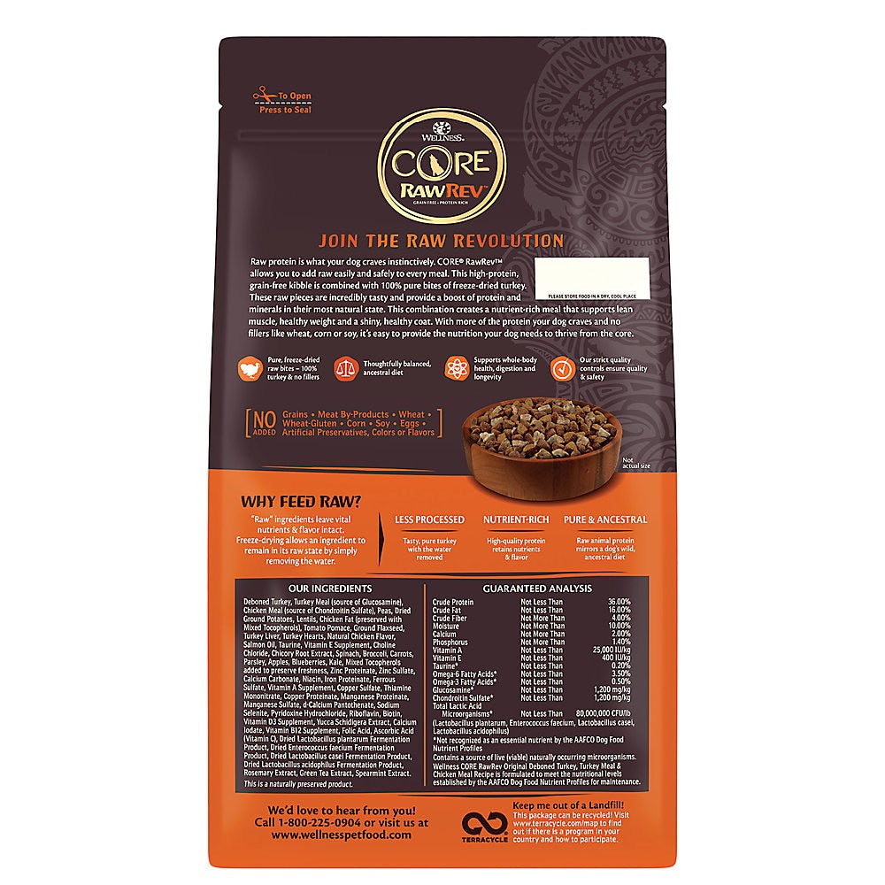 Dog Food Wellness CORE RawRev Turkey and Chicken Dry 4lb Bag