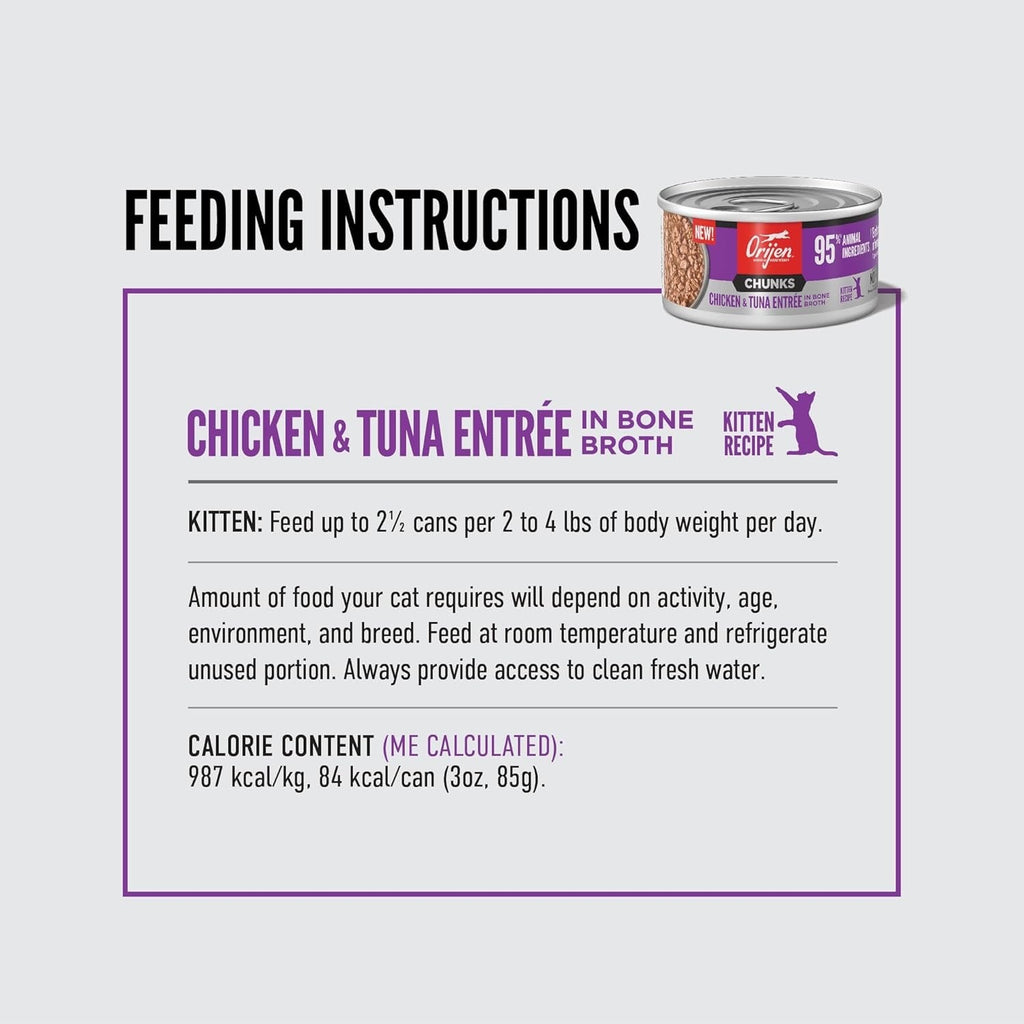 Orijen Grain Free Chunks & Shreds, Kitten Chicken & Tuna Wet Cat Food (3oz) - Majestic Pet Kingdom
