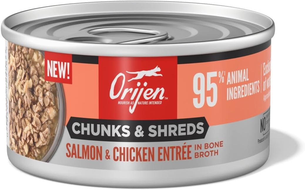 Orijen Grain Free Chunks & Shreds, Salmon & Chicken Wet Cat Food (3oz) - Majestic Pet Kingdom