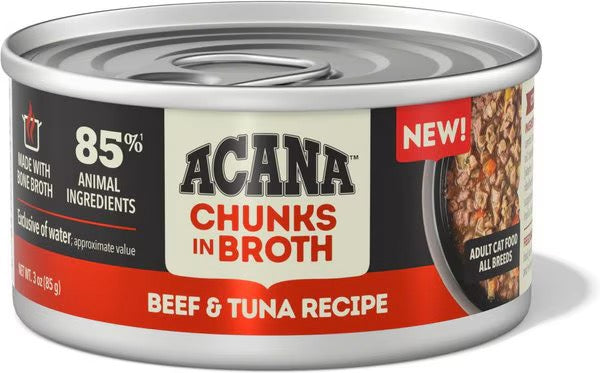 Acana Grain Free Chunks in Broth Beef & Tuna Wet Cat Food (3oz) - Majestic Pet Kingdom