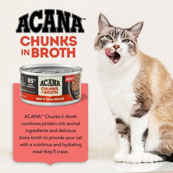 Acana Grain Free Chunks in Broth Beef & Tuna Wet Cat Food (3oz) - Majestic Pet Kingdom