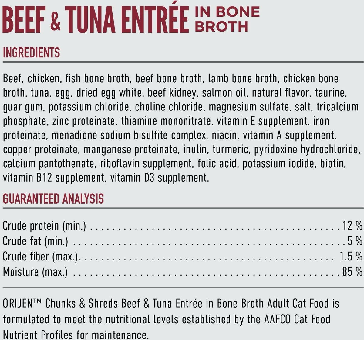 Orijen Grain Free Chunks & Shreds Beef & Tuna Wet Cat Food (3oz) - Majestic Pet Kingdom