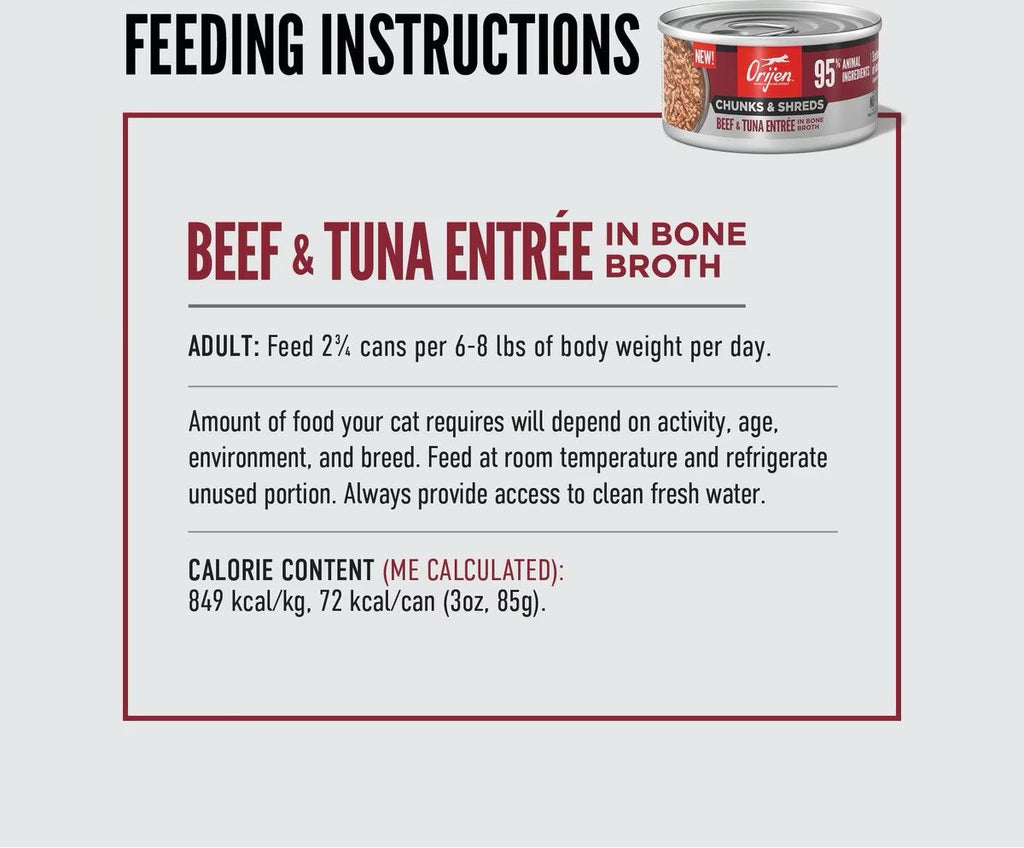 Orijen Grain Free Chunks & Shreds Beef & Tuna Wet Cat Food (3oz) - Majestic Pet Kingdom